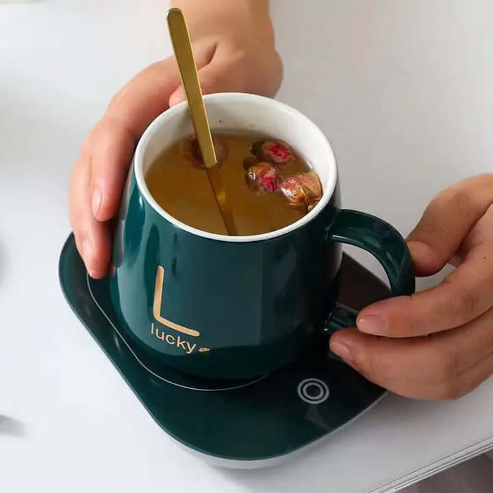 Ceramic Mug with Heater and Spoon – Constant Temperature 55°C, 400 ml, Green - MAYONAL STORE
