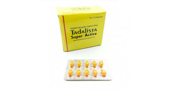 Tadalista Super Active 20mg gel capsules in packaging for fast-acting erection support.